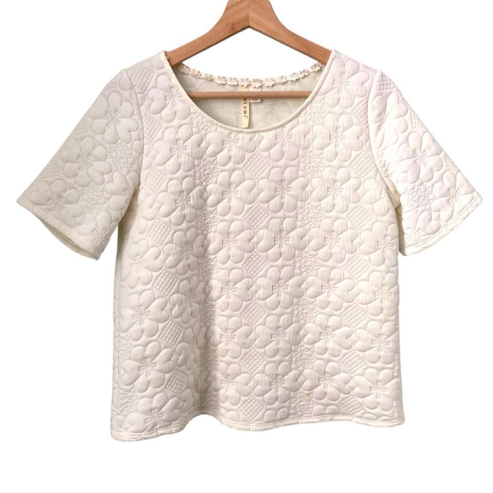 Miami Crewneck Cream White Floral Textured / Embossed Blouse in Size Small